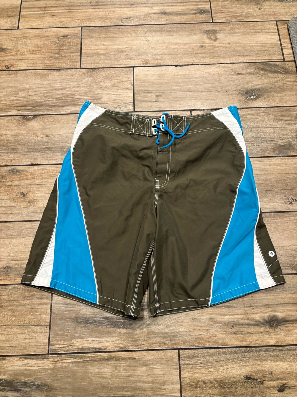 Vintage Y2K Mossimo Earth Tone Brown Blue Colorblock Boardshorts Size 34